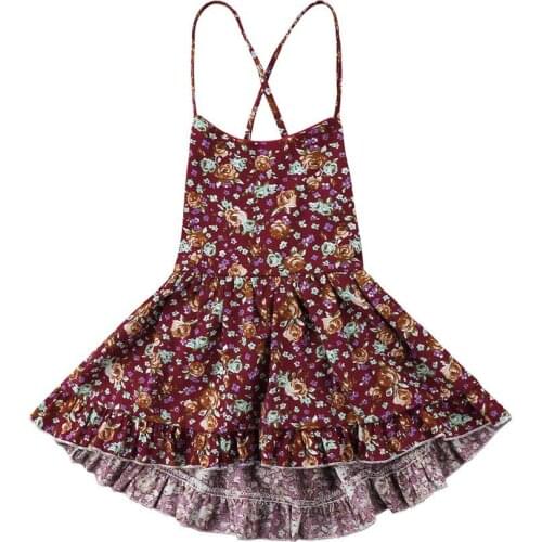 Summer Backless Print Floral Vestidos Cover-Ups Baby Girl Skater Dress Kid Floral Princess Party Dresses Sundress Cover-Ups