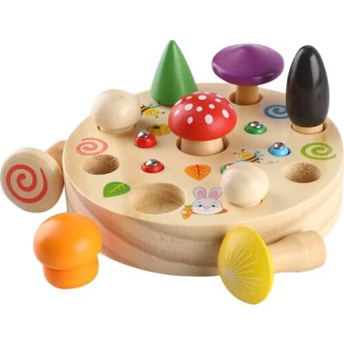 Magnetic Montessori Wooden Toys Building Blocks Early Education Mushroom Catching Insects Learning Toys for Children Brain