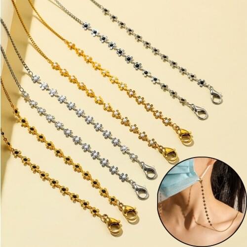 Fashion Metal Glasses Chain Flowers Necklace Strap Reading Glasses Lanyards Anti Slip Hanging Neck Chain For Home Daily Supplies