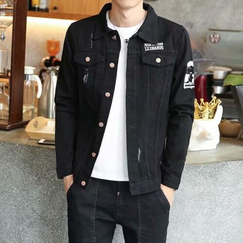 Mens Jean Coat Spring and Autumn Korean Slim Jacket Student Casual Trend Mens Short Black Denim Jacket Men Jean Coat