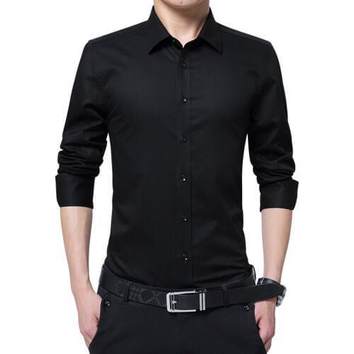 2019 Men Fashion Blouse Shirt Long Sleeve Business Social Shirt Solid Color Turn-neck Plus Size Work Blouse Brand Clothes S-8XL