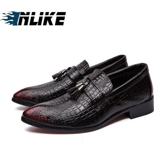 Men Formal Wedding Shoes Big Size Men Casual Leather Tassel Dress Handmade Loafers Woven Oxfords