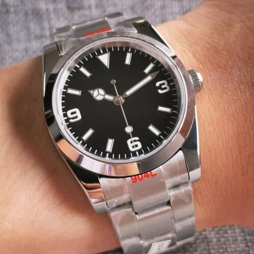 BLIGER 36mm Polished Automatic Men Watch Brushed Oyster Bracelet NH35A Movement Sapphire Crystal Green Luminous Dial