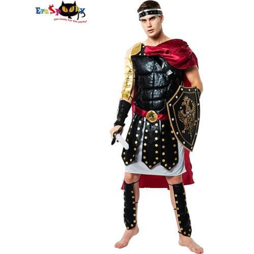 Eraspooky Medieval Roman Royal Knight Warrior Cosplay Halloween Costume For Men Adult Carnival European Gladiators Soldier Cloak