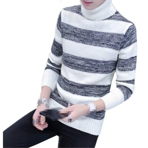 ZC1294 2020 new mens turtleneck autumn winter fashion trend horizontal stripe sweater cheap wholesale