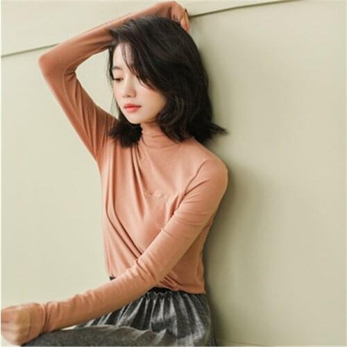 2020 New Arrivals Harajuku Style Womens Tutleneck T-shirt Soft Long-sleeved Pullovers Tops Casual Lady Tunic for Spring Autumn