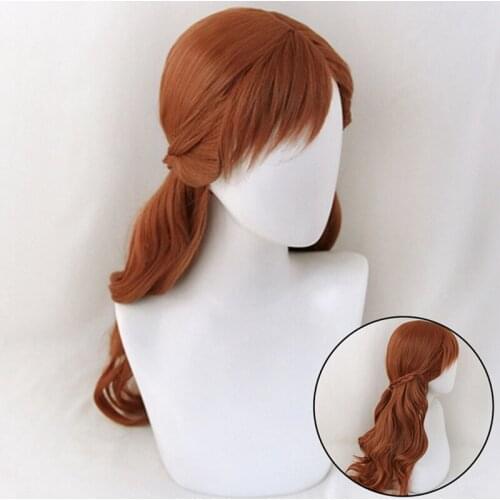 New Anna Cosplay Wig 70cm Long Curly Wavy Heat Resistant Synthetic Hair Brown Women Costume Party Wig