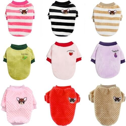 Striped Small Dog Cat Clothes Coral Fleece Hoodie Puppy Coat Winter Warm Pet Clothing For Cat Chihuahua Sweatshirt Pullover