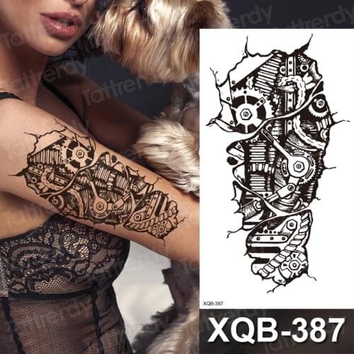 Robot tiger lion skull sleeve tattoo designs for men women body art tatoo sticker sexy fake waterproof tattoos water black