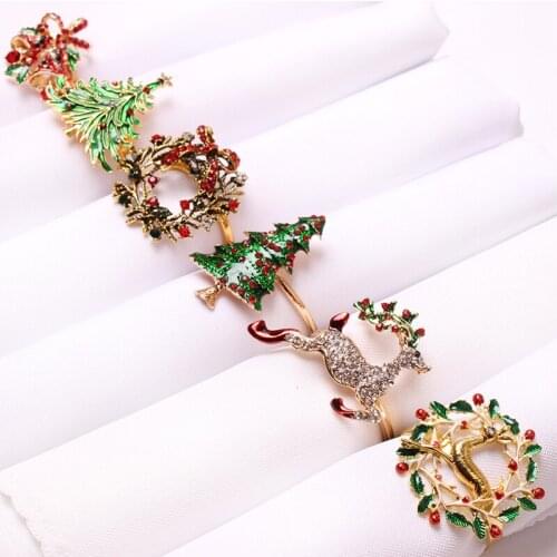 Christmas Napkin Rings Holders Xmas Table Decorations for Home Metal Napkin Buckle Wedding Banquet Hotel Table Decor Supplies
