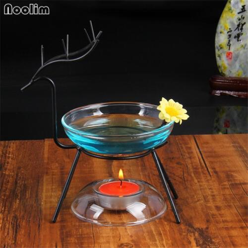 NOOLIM Iron Deer Glass Aromatherapy Burner Romantic Furnishings Home Decor Accessories Iron Deer Glass Oil Burner Candlestick