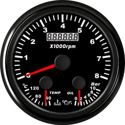 1pc New Type 85mm 0-10bar Auto Oil Pressure Meters 0-8000RPM Tachometers Ships Rev Counters Water Temp Gauges Red Backlight