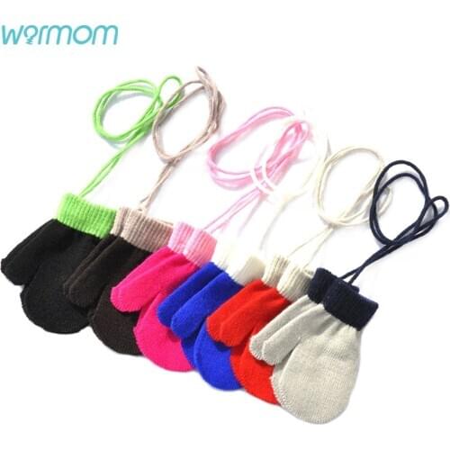 Warmom Winter Baby Boys Girls Knitted Gloves With Rope Full Finger Mittens Gloves For Children Toddler Kids Accessories for 1-4Y