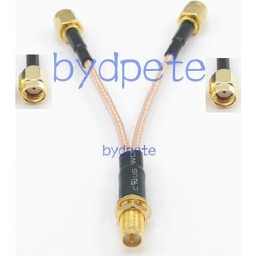 Y type one 1 RP SMA female jack to 2 RP SMA male plug branch T RF Pigtail extension cord RG316 20cm Cable 8in 8