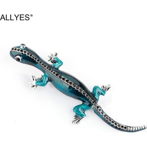 ALLYES Cute Enamel Lizard Brooches for Women Reptile Animal Rhinestone Brooch Statement Jewelry Vintage Accessories