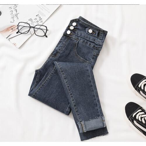 Wavsiyier Trousers 2020 Solid Women Autumn Elastic Korean Chic Plus Size High Waist Vintage Winter Jeans Streetwear Denim Pants