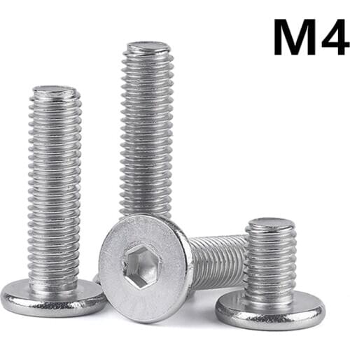 10 20pcs bolts and nuts M4 304 A2-70 Stainless Steel Hex Hexagon Socket Ultra Thin Super Low Flat Wafer Head Allen Cap Screw