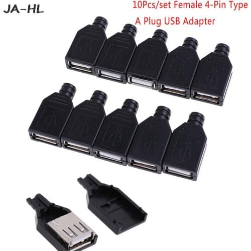 10Pcs/Lot Female 4-Pin Type A Plug USB Adapter DIY With Plastic Cover USB Connectors