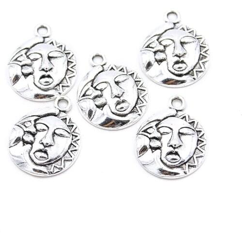 10PCS 16X20mm Round Face Charms Sun Moon Natural Pendant Jewelry Metal Alloy DIY Necklace Bracelet Earrings Marking