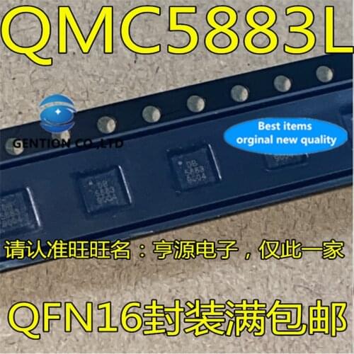 10Pcs QMC5883L QMC5883 DB5883 Silkscreen 5883 QFN16 Magnetic sensor chip in stock 100% new and original
