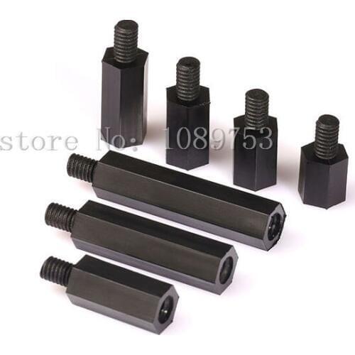 100PCS M3 Nylon Black Standoff M3*5/6/8/10/12/15/18/20/25/30/35/40+6 Male to Female nylon spacer spacing screws