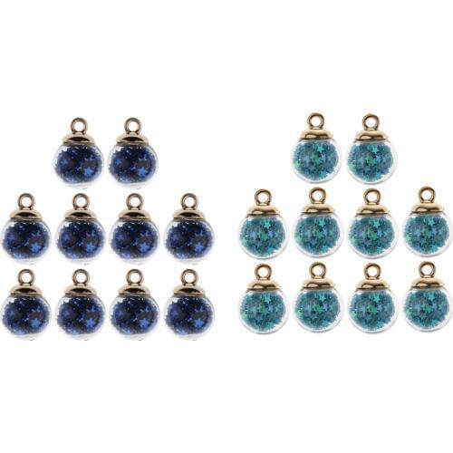 20pcs Best Wish Glass Ball Charms With Star for Necklaces Bracelets Earrings Jewelry Making DIY Crafts Tree Decors Assorted Blue