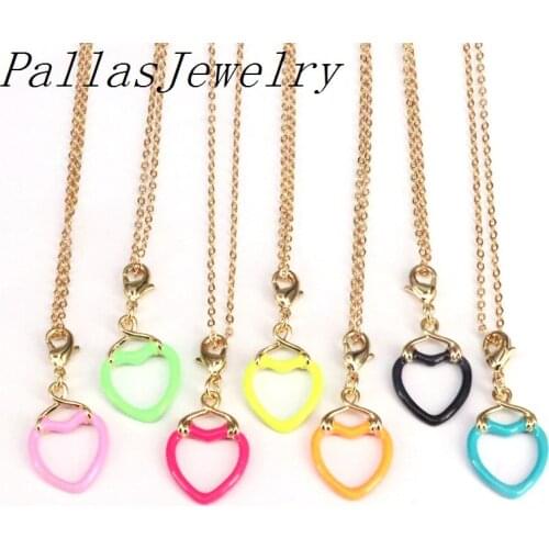 5Pcs 2020 New Mix Color Enamel Heart Pendant Boho Necklaces For Women Girls Fashion Jewelry