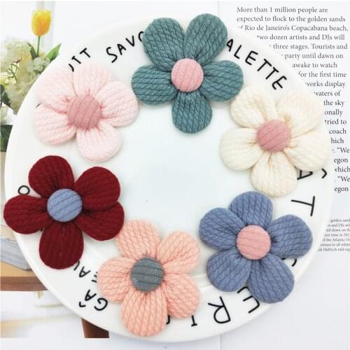 7pcs 5cm Handmade Fabric Flower Patche Padded Appliques for DIY Hat Gloves Clothes Fabric Sewing Headwear Decor Hairpin Ornament
