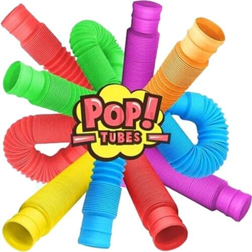 7Pcs Pop Tubes Fidget Tube Squeeze Sensory Toy Fidget Toys Stress Relief Autism Antistress Plastic Bellows For Children Adults