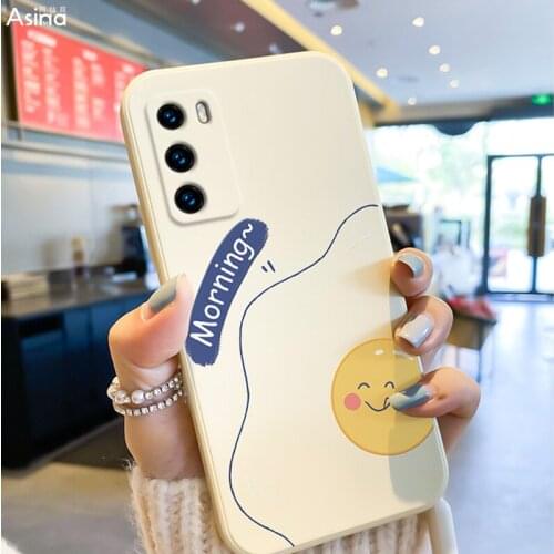 ASINA Liquid Silicone Case For Huawei P40 P50 Pro Cartoon Egg Bumper Straight Edge Cases For P20 P30 Lite P smart 2019 Coque