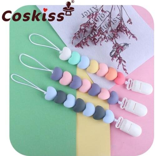 Coskiss Mini Love Heart Silicone Beads Pacifier Holder Chain Baby Dummy Holder for Nipple Baby Shower Teeth Products Gift