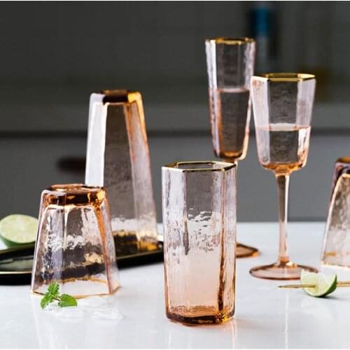 Household creative Maple hexagonal glass transparent wine glass champagne glass goblet goblet red wine cup cocktail glass
