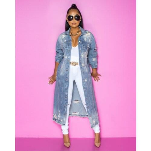 DPSDE women fashion 2021 new spring reduction of age hip hop style denim long outwear long sleeve lapel pure color denim outwear