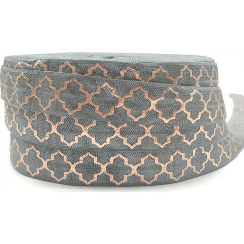 5Yards 16mm Rose Gold Clover Print Fold over elastic Wedding decoration Hair bands Hair ornament sewing accessories