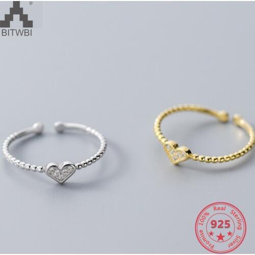 European American 925 Sterling Silver Trendy Concise Heart Shape Open Adjustable Ring Fine Jewelry Gift for Girlfriend