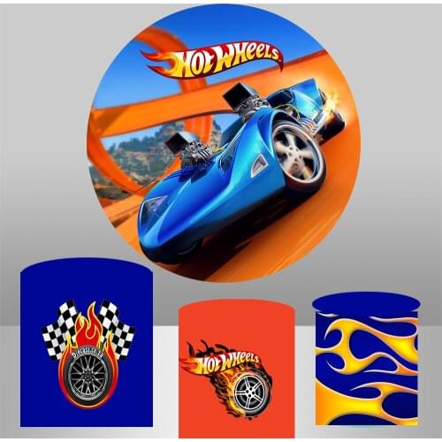 Hot Wheels Party Background Round Racing Boy 1st Birthday Party Circle Backdrop Photo Booth Props Cake Table Decoration