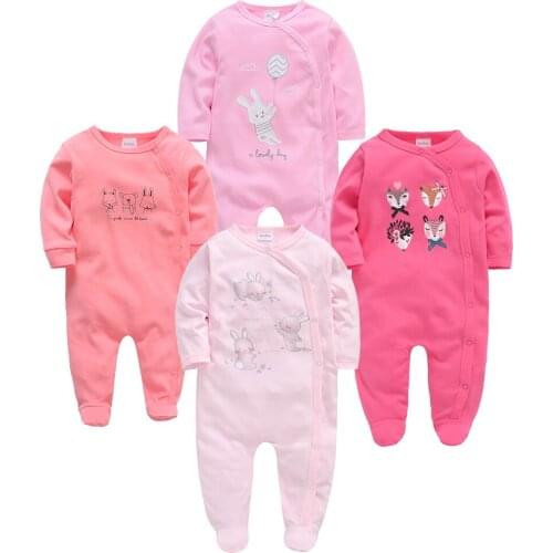 Kavkas 2 4 pcs/set Baby Girl Clothes 100% Cotton Newborn Boy Rompers Long Sleeve Cute Cartoon Printing Jumpsuit For Kids