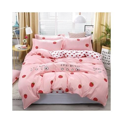 3/4pcs Cute Strawberry Bedding Set Polyester Fabric Queen Comforter Sets Pink Bed Sheets And Pillowcases King Size Bed Sheet Set