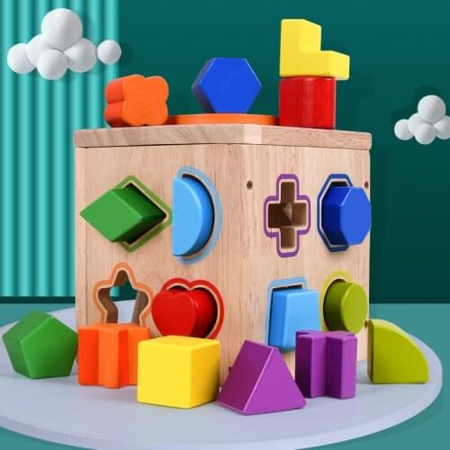 16 Holes Space Intelligence Box Toy Geometric Shape Matching Wooden Building Blocks Assembly Color Cognitive Children Shape Sort