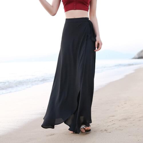Summer Solid Color All-Match Chiffon Seaside Holiday Beach Skirt One-Piece Skirt Long Skirt Female