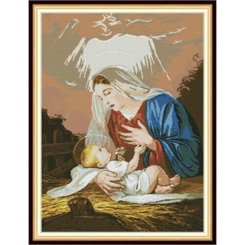 Madonna and Child Cross Stitch Printed Canvas for Embroidery Kit 14ct 11ct Counted Fabric DIY for Needlework DMC Threads Crafts