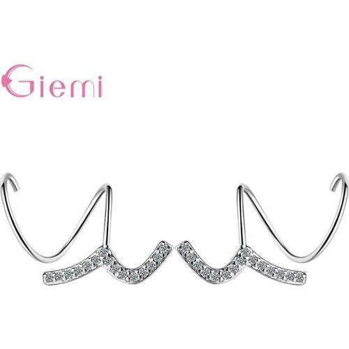 Cute Lovely 925 Sterling Silver Zirconia Horn Stud Earrings Fashion Simple Lines Jewelry Earrings For Women Brincos Oorbellen