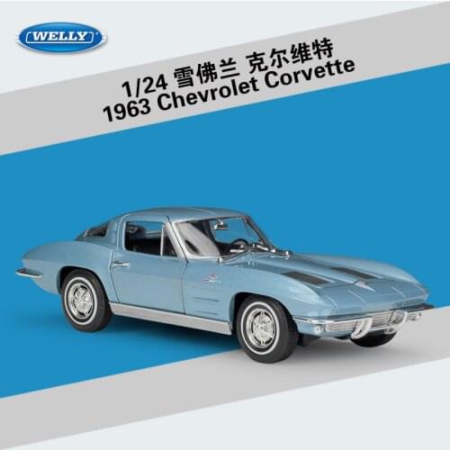 Diecast 1:24 Chevrolet 1963 Corvette WELLY Alloy Car Model Static Vehicle Toy Collection Decoration Souvenir Ornaments Display