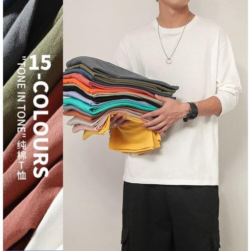 100% Cotton Four Seasons Long Sleeve T Shirt Mens T Shirt Mens Bottom Shirt Solid Color Loose Super Dalian Hoodie Top Coat 5XL