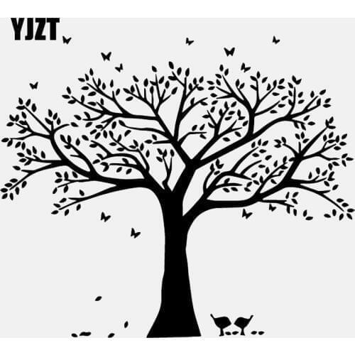 YJZT 19CM*16.9CM Car Sticke Tree Plus Butterflies Car Window Vinyl Decal Black/Silver C24-0262
