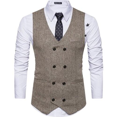 Formal Blazer Vests Double Breasted V-neck Fashion EU Size S-XXL Male England Style Casual Vests