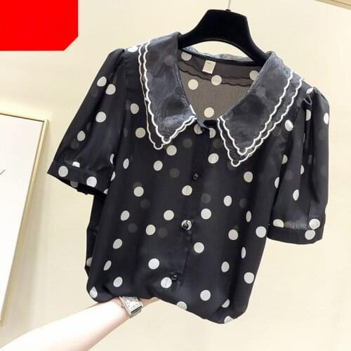 Ovesized 5XL Chiffon Polka Dot Women Shirts Summer New 2021 Turn-Down Collar Elegant Office Lady Outwear Blouse Tops
