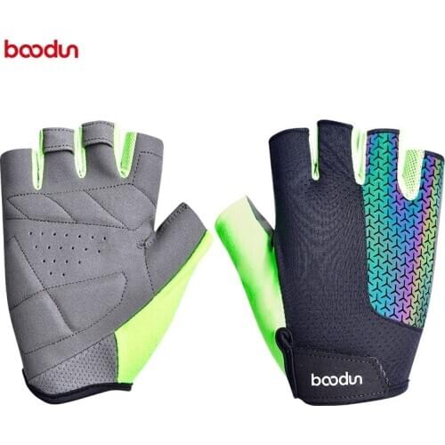 Boodun Reflective Colorful Men Women Cycling Gloves Half Finger Shockproof Padded Road Mountain Bike Bicycle MTB Riding Gloves