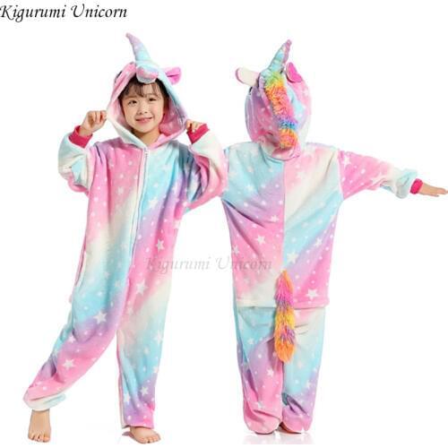 Kigurumi Unicorn Pajamas Childrens Pajamas for Boys Girls Flannel Kids Stich Pijamas Set Animal Sleepwear Winter Onesies 4-12