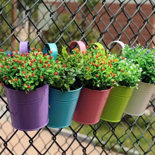 Hanging Flower Pots Home Garden Decoration Planters Outdoor Indoor Tin Bucket Flower Plant Holder Basket For Wall Decor